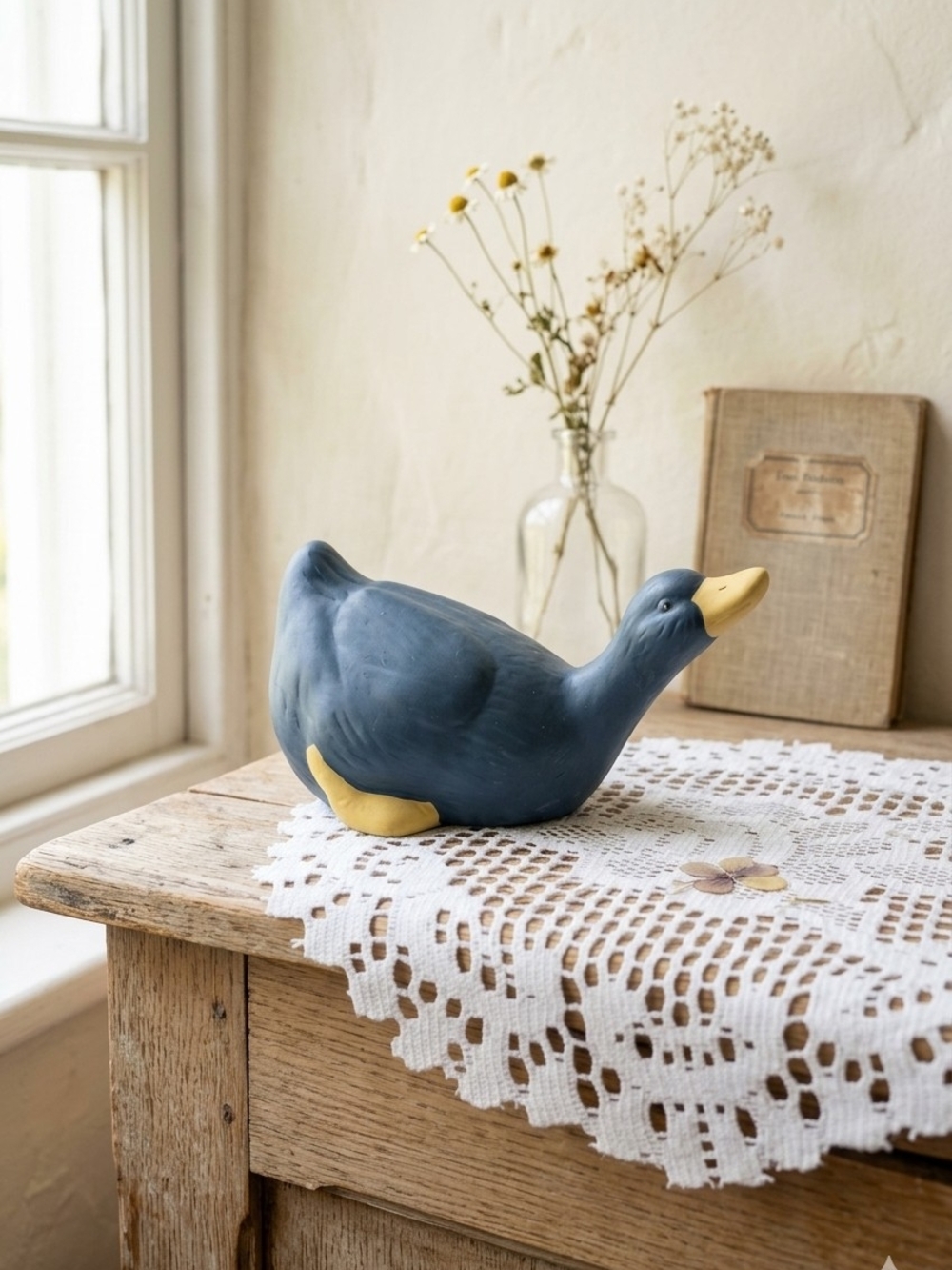 Decorative Blue and Yellow Ceramic Duck Accent - Unbranded